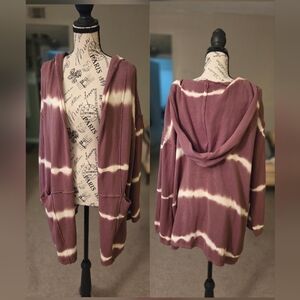 Oversized Striped Tie-dye Cardigan W/Hood and Pockets